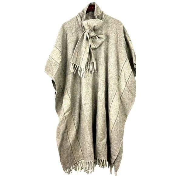 Artesanias Reyes Wool Brown Knit Long Shawl Cape Fringe Boho Soft Warm One Size - Picture 2 of 12